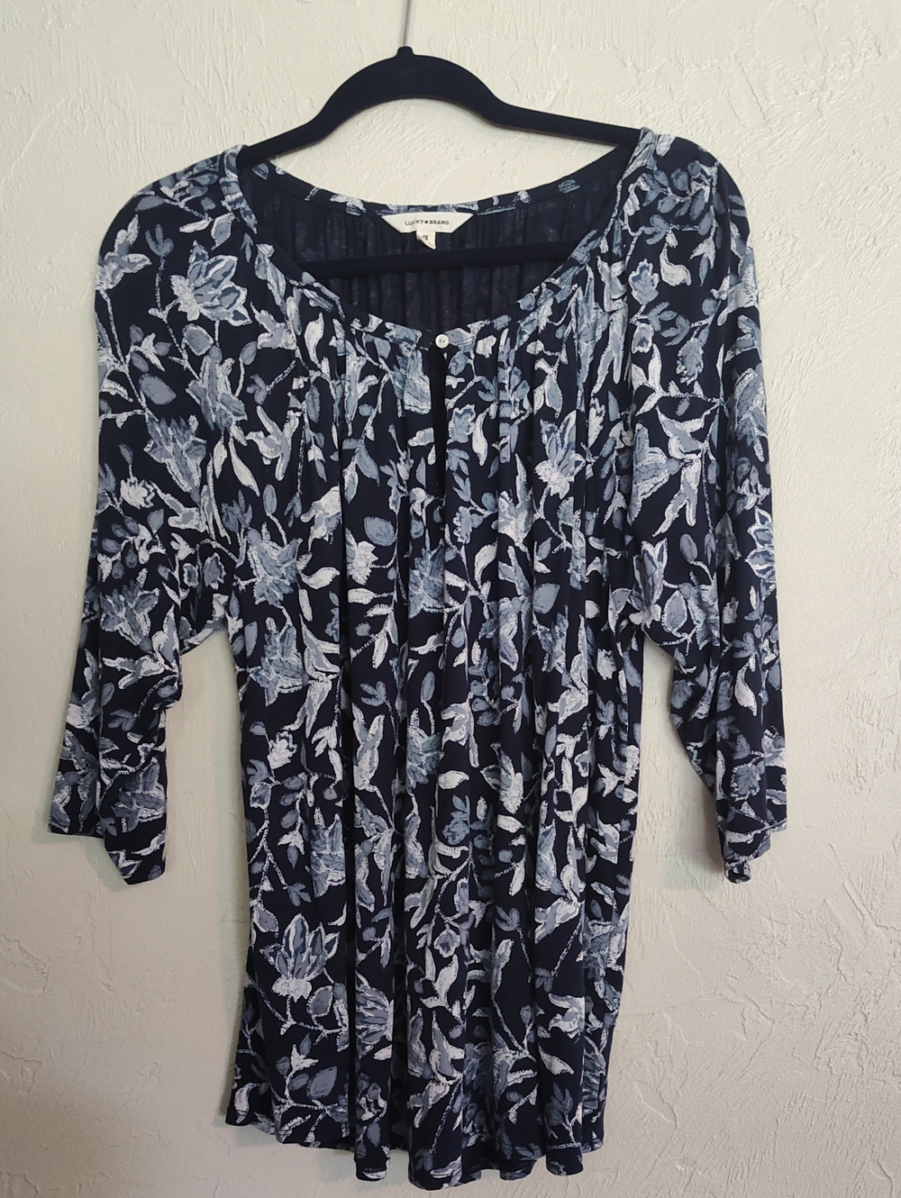 Lucky Brand Navy Blue Floral Scoop-Neck Tunic